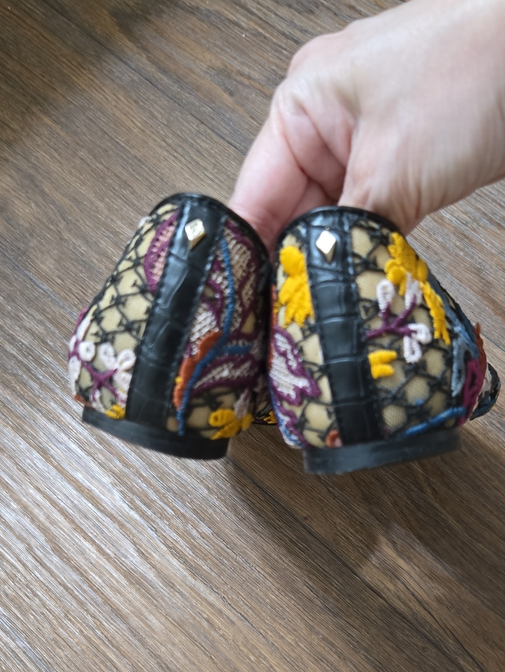Sam Edelman Floral Embroidered Pointed D'Orsay Flats in Pink, Blue & Yellow - Picture 4 of 6